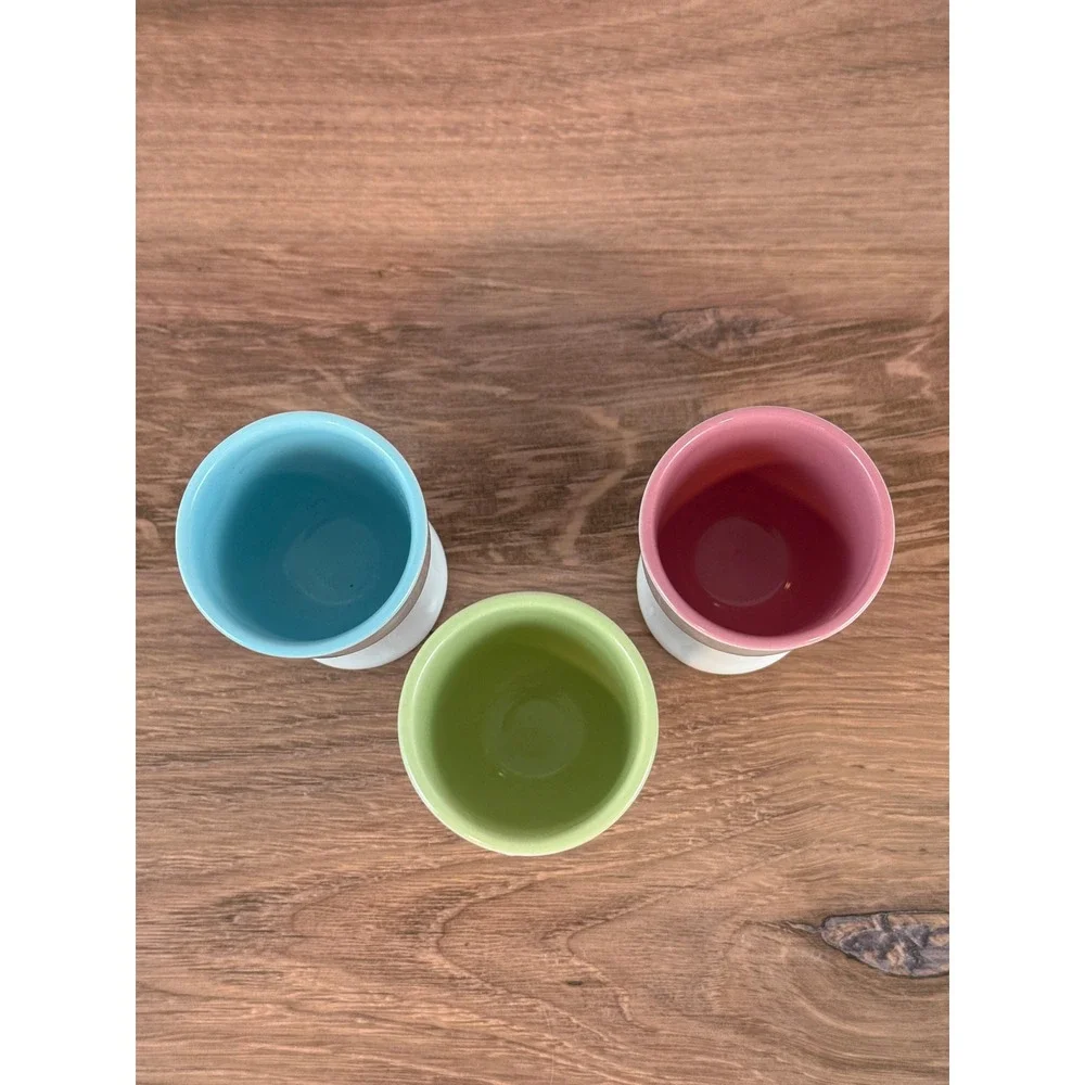 VTG Set of THREE (3) Blue Green Pink Baby Chick Chicken Motif Porcelain Egg Cups